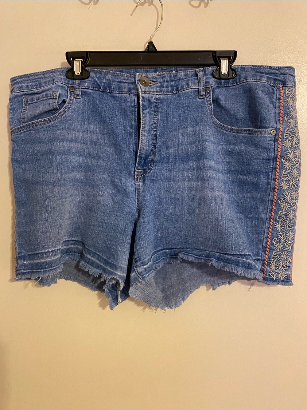 Terra & Sky Blue Denim Shorts with Embroidered Side Trim